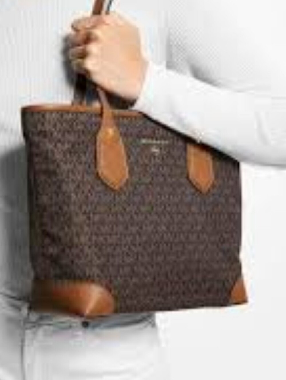 Michael Kors EVA Canvas Tote with Tan Leather Trim